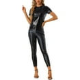 thumbnail image 2 of INSPIRE CHIC Women's Metallic Textured Short Sleeve Shiny Party Tops XS Shiny Black, 2 of 6