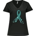 thumbnail image 3 of Inktastic Ovarian Cancer Awareness Teal Ribbon Made of Hearts Women's Plus Size V-Neck T-Shirt, 3 of 5