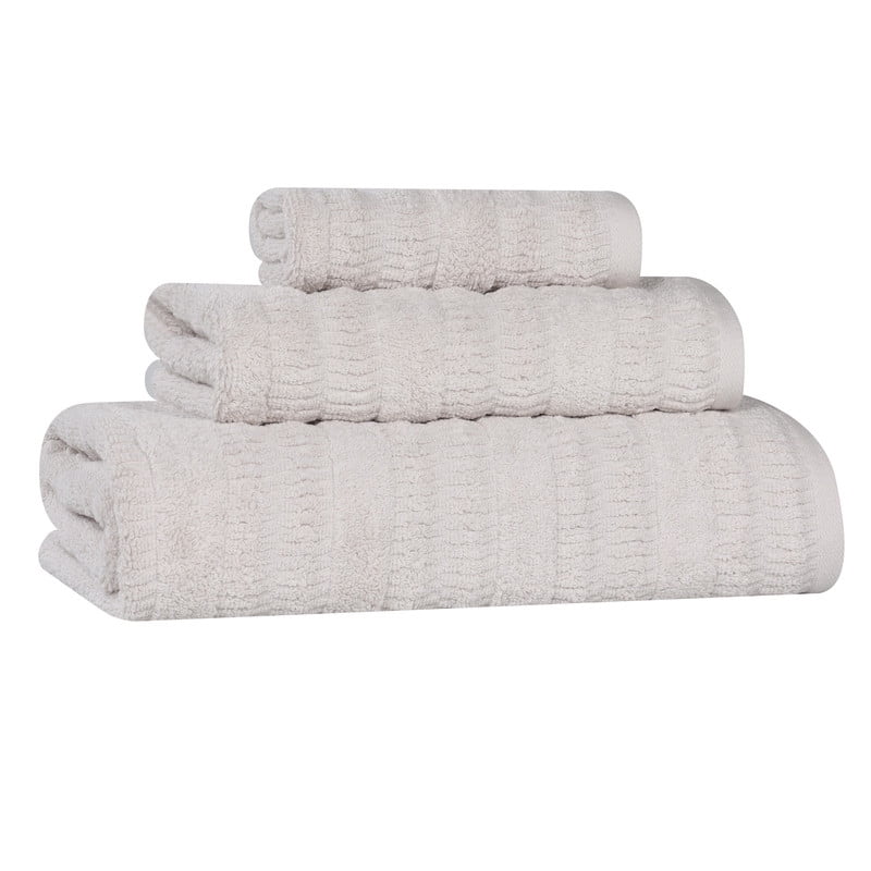Superior Mika Smart Twist Cotton Medium Weight 3 Piece Towel Set, Quick Dry Towels, Silver