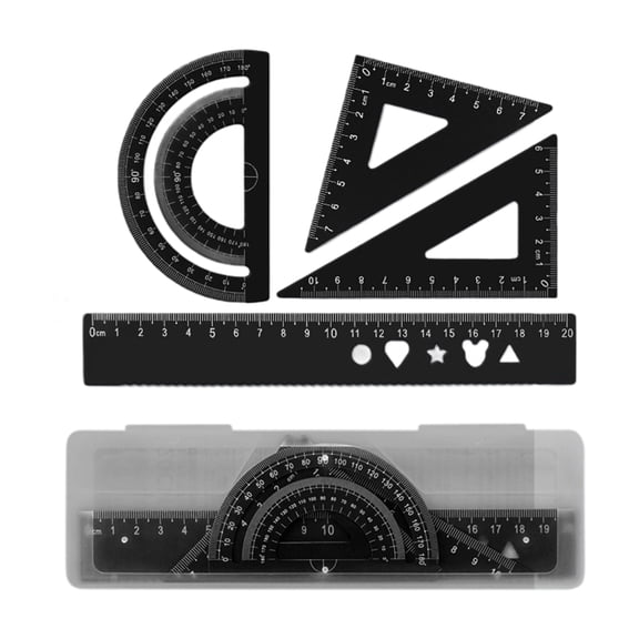 4 Pcs Geometry Math Set Metal Ruler Protractor Drawing Set Triangle Ruler for Kids Classroom Learning