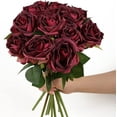 thumbnail image 5 of Burgundy Roses Artificial Flowers Roses Flowers Heads Dried Silk Flowers Burgundy Flowers Artificial for Decorations with Single Stems for Floral Arrangements Wedding Flowers (Burgundy), 5 of 5