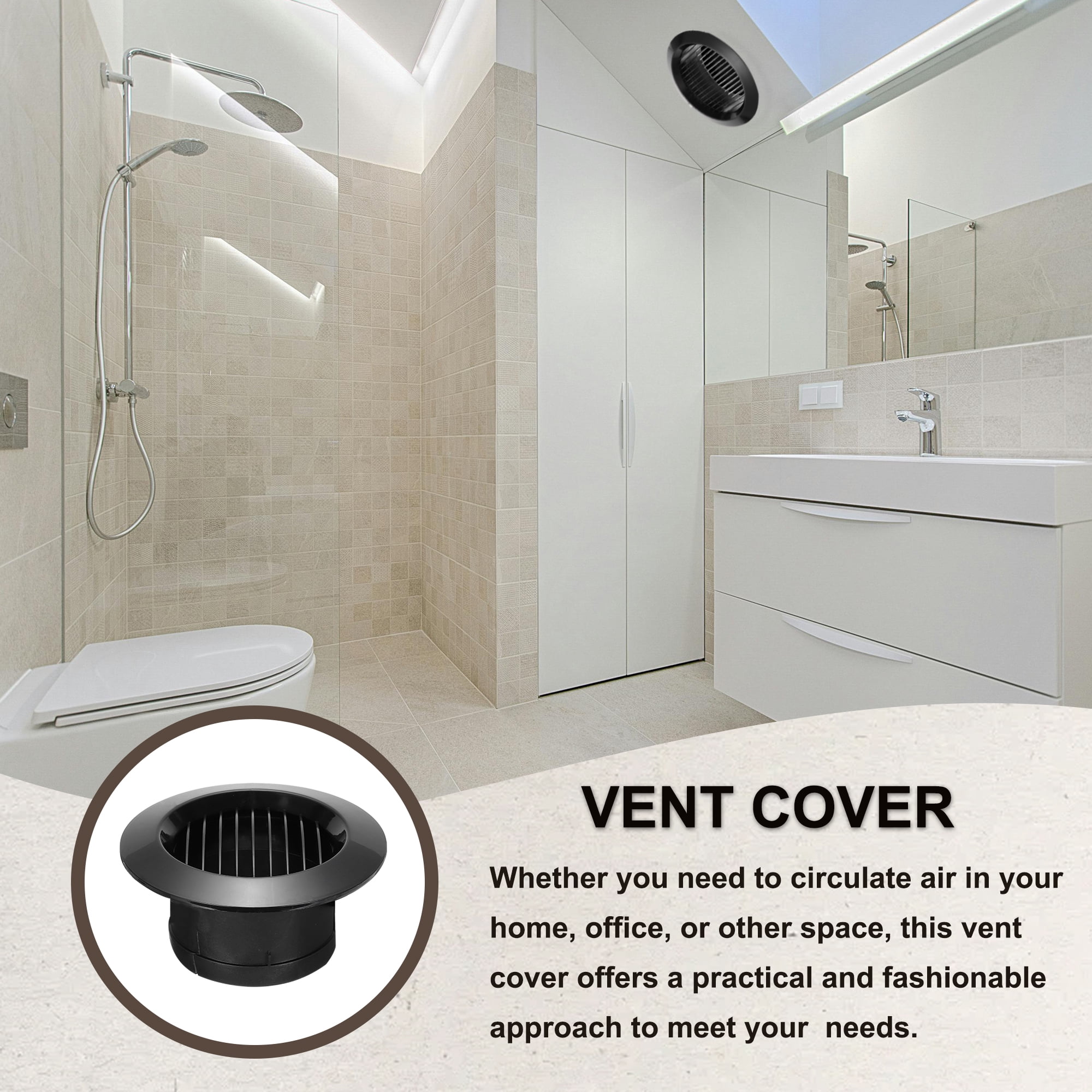 Uxcell 4 Inch Round Air Vent Cover, 2Pcs Soffit Vents ABS Ceiling Vent Covers Air Vent Louver for Living Room, Black