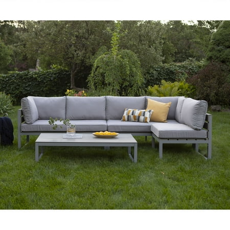 Manor Park 4 Piece Aluminum Outdoor Patio Conversation Set With Manor Park 4 Piece Aluminum Outdoor Patio Conversation Set With Cushions Grey