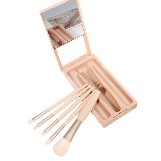 Set de Brochas de Maquillaje Fáciles de Llevar con Estuche y Espejo, Brochas Cosméticas Pequeñas, Perfectas para Viajar A