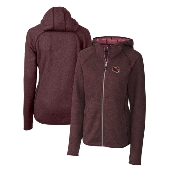Women's Cutter & Buck  Burgundy Washington Commanders Helmet Logo Mainsail Sweater-Knit Full-Zip Hoodie
