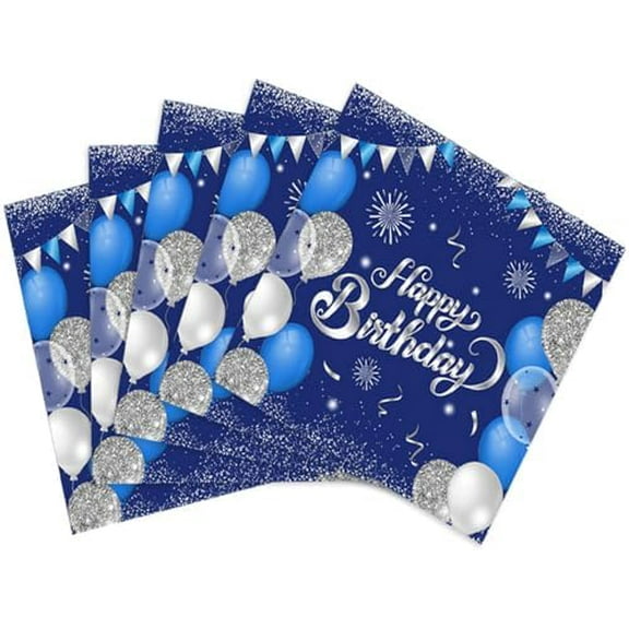 40PCS Happy Birthday Napkins Blue and Silver Theme Disposable Paper Napkins for Dinner Picnic Cocktail Birthday Party Supplies Decorations for Man Woman