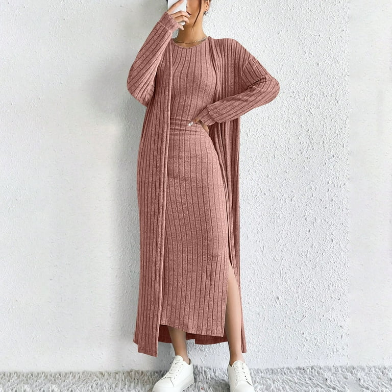 dresses pieces long knitted Scarlet Knit Dress with Long Fringes