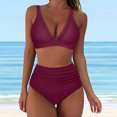 thumbnail image 3 of Gibobby Trajes de Baño para Mujer Bikini de cintura alta para mujer, bañadores sexys de dos piezas con realce, traje de baño Vintage, conjunto de Bikini (Vino,M), 3 of 5