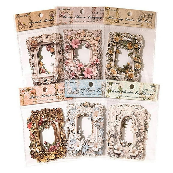 60 Sheets Retro Background Decorative Paper Scrapbook Paper,Relief Flower Lace Frame Vintage Paper Embossed Floral Frame