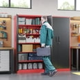 thumbnail image 2 of Letaya Metal Garage Storage Cabinets with Lock, 71" Tall Locker Organizer Steel Tool Cabinets,5 Adjustable Shelves 2 Doors for Home Office, Warehouse,Garage,,Employee (Black Red), 2 of 19