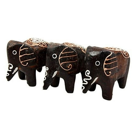 Balikraft Hand Made Wood Artisans "Gajah Koler" Javanese Elephant Family Miniature Figurine Set 2"L