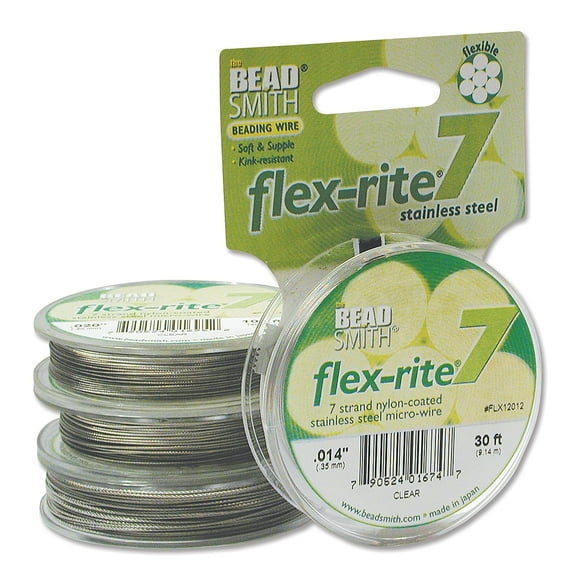 The Beadsmith Flex-Rite 7 Strand Nylon Coated, Stainless-Steel Beading Wire, Jewelry Making Supply (.014 Dia, Clear - 30 Ft)