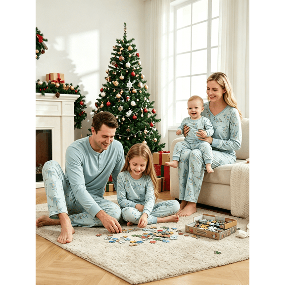 AIGUR Family Matching Christmas Pajamas, Tree Print Solid PJs Sets with Matching Dog Clothes
