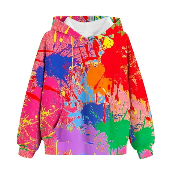 YLSDY Fashion Cute Hoodies for Girls Oversized Long Sleeve Novelty Graffiti Print Drawstring Hooded Sweatshirt Teen Girls Pullover Tops Red 150 (11 Years)