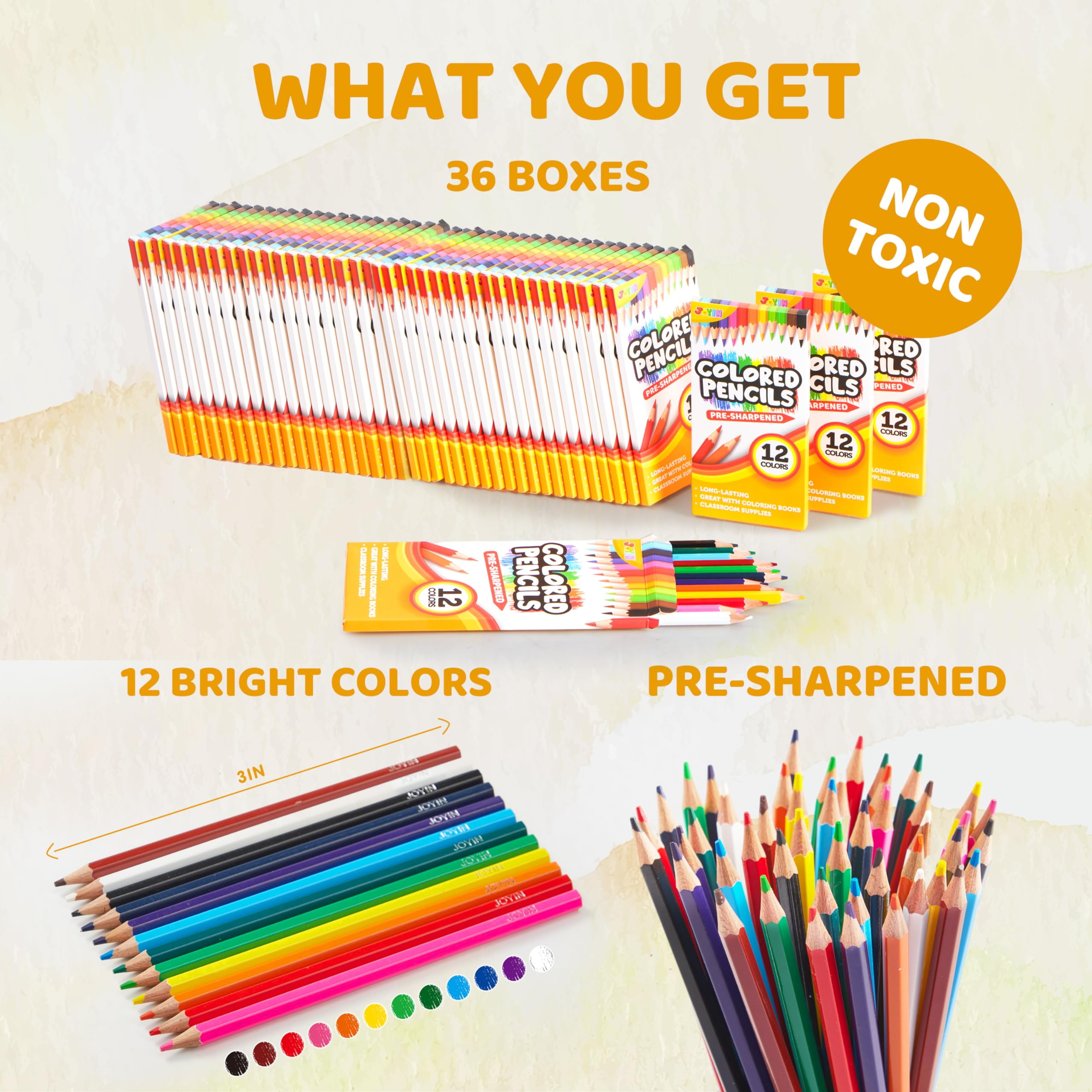 SYNCFUN 432-Piece Bulk Colored Pencils 12 Colors ,Pack of 36 Set for Kids,For Classroom, Preschool Activities, Art Projects, Back to School Supplies