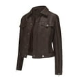 thumbnail image 2 of mihongmao Womens Coats Plus Size Clearance Women's Slim Leather Stand Collar Zip Motorcycle Suit Belt Coat Jacket Tops,Womens Tops Plus Size Coffee L, 2 of 9