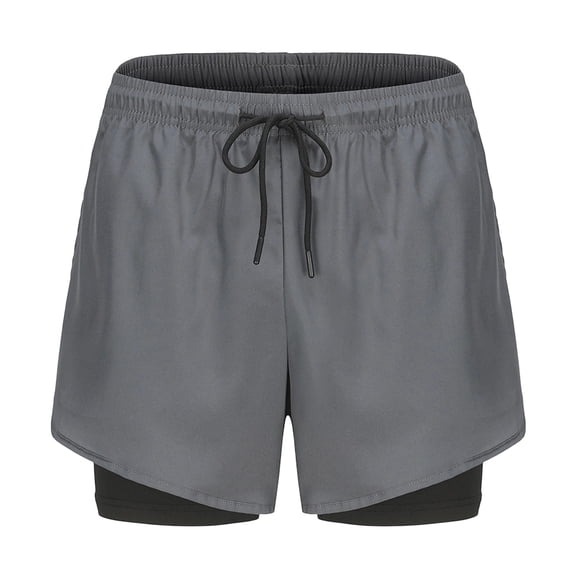 Ceisia Men's Running Training Shorts with Liner Quick Dry Solid Athletic Active Summer Bottoms Gray XL Gifts for Father