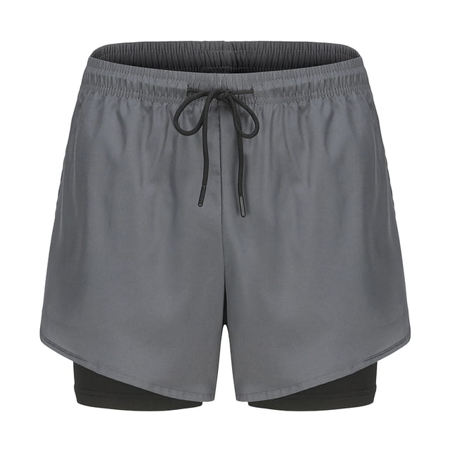 FRSASU Men's 2 in 1 Running Shorts 5 Inch Gym Athletic Workout Shorts for Men Quick Dry Active Training Shorts with Pockets Gray
