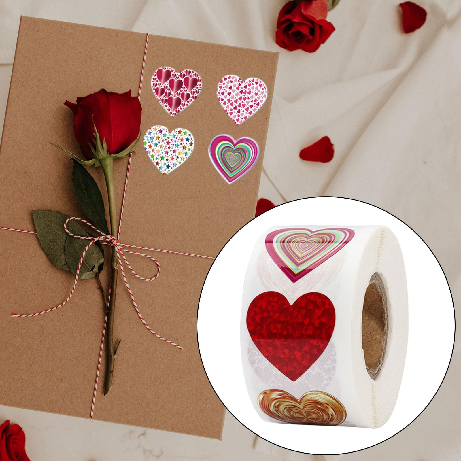 Milageto 2xValentines Day Stickers 500 Pieces Heart Stickers 1 Roll for Kids Adults Scrapbooking Envelopes Festival Invitation Cards , Waterproof, 4 Pcs