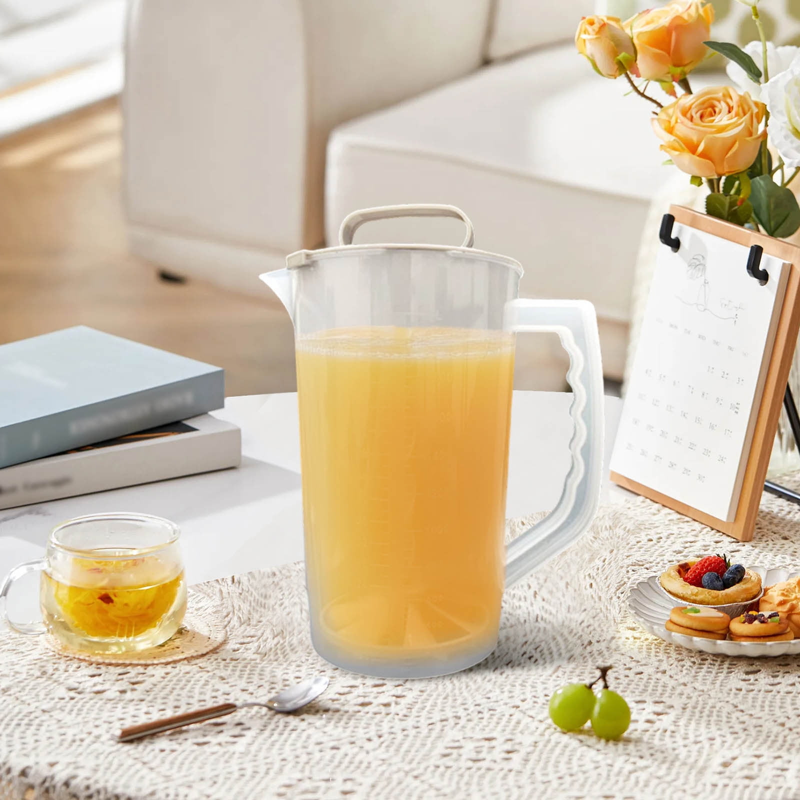 2000ml Mixing Pitcher For Beverages Juice Tea Milk Lemonade With Lid And Plunger Stirrer Clear Wide Mouth Drink Container