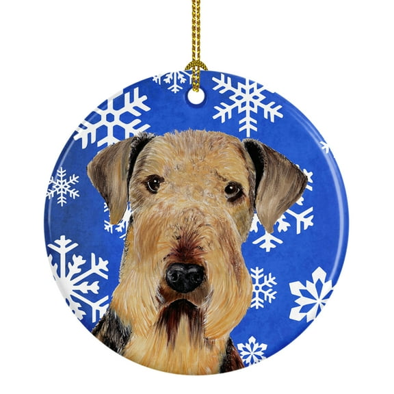 Carolines Treasures SC9373-CO1 Airedale Winter Snowflakes Holiday Ceramic Ornament 3 in multicolor