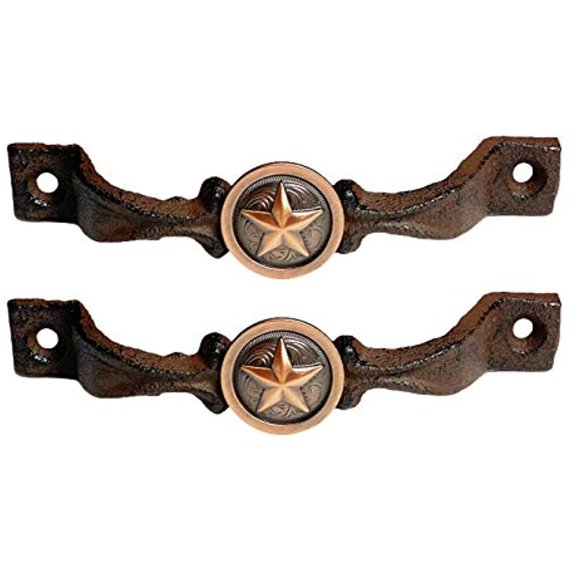Urbalabs Cast Iron Concho Kitchen Cabinet Handles and Drawer Pulls Antique Country Home Rustic Decor Farmhouse Cabinet Handle Texas Western Star Cabinet Kitchen Dresser Knobs (2, Smooth Bronze Star)