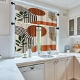 thumbnail image 3 of Mid Century Bohemian Kitchen Curtains Minimalist Window Curtains and Valances Set 36 Inch, Geometric Palm Leaf Sun Art Rod Pocket Short Tier Curtain, Vintage Small Curtains for Kitchen Decor, 3 of 6