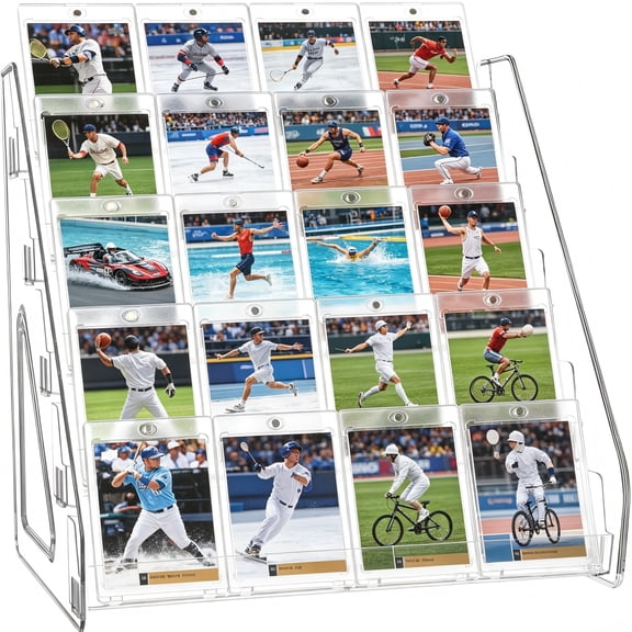 Clear 5 Tier Acrylic Card Display Stand for Trading Cards, Sports Cards, PSA Slabs & Greeting Cards – Slanted Holder for Vendors, Collectors & Retail, Tool-Free Setup
