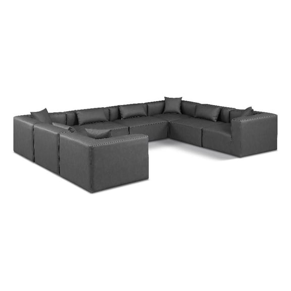 Meridian Furniture Cube Grey Vegan Leather 8-Pc. U-Shaped Modular Sectional
