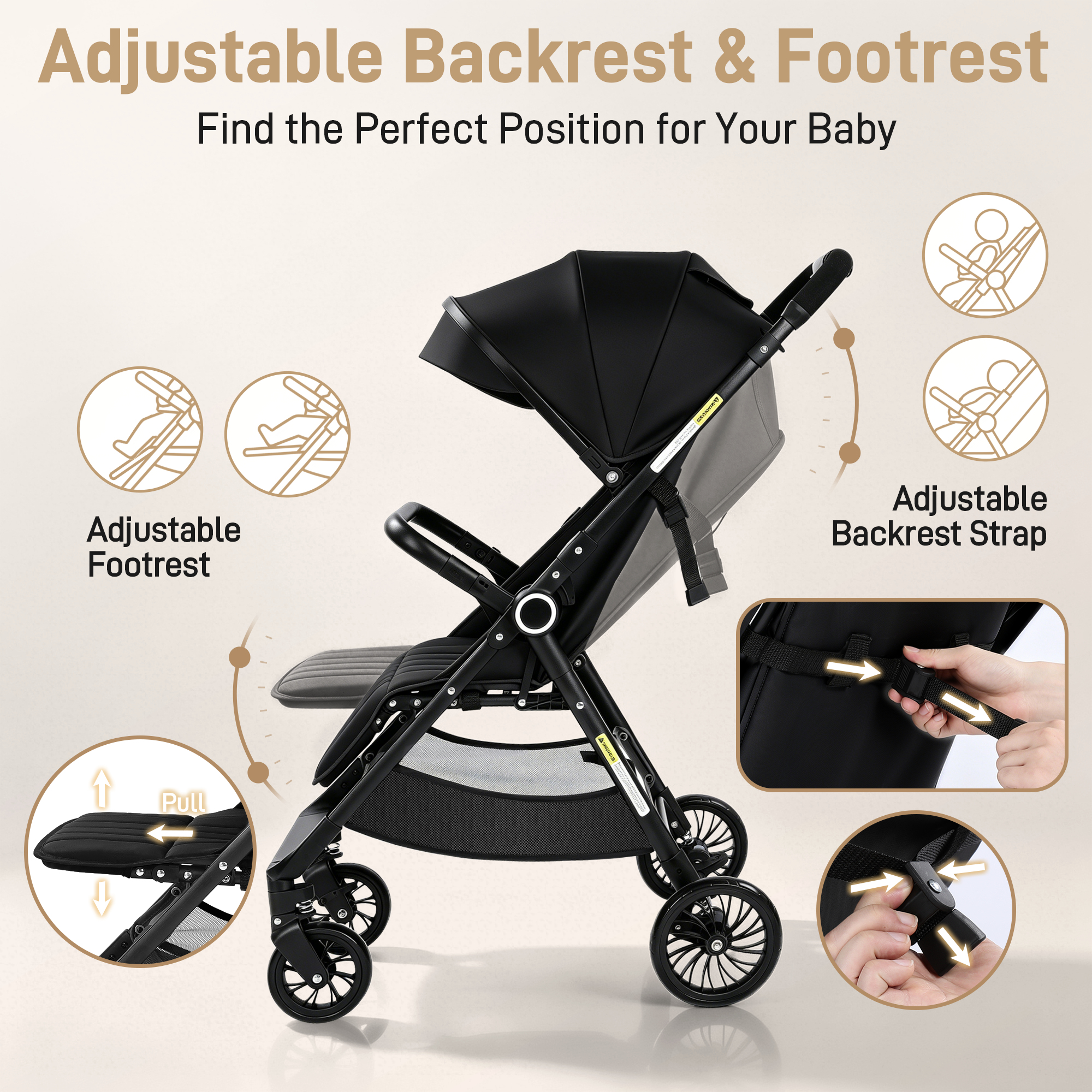 Vomeast Lightweight Foldable Stroller with Reversible Handle photo 5