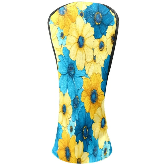 Golf Club Covers PU Leather Waterproof Head Covers for Fairway Woods Hybrids Yellow Blue Flowers