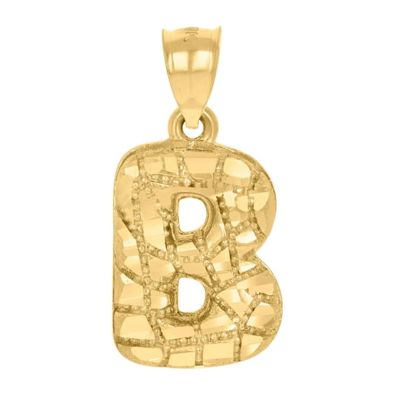 10K Yellow Gold Unisex Initial Alphabet B Nugget Charm Pendant