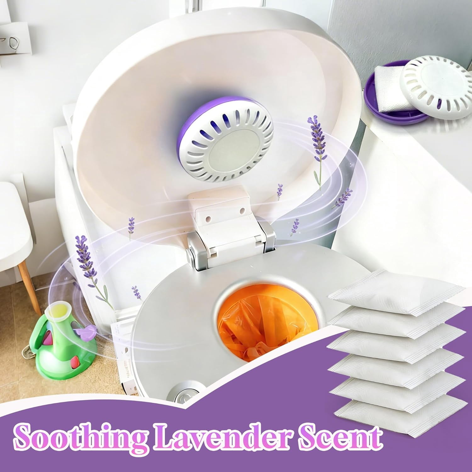 12PCS Diaper Pail Deodorizers, 6* Puck Baking Soda Cartridge & 6* Lavender Scented Baking Soda Refills, Odor Remover Compatible with Munchkin Step and Pail Diaper Pails