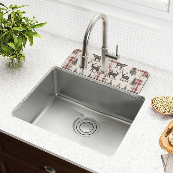 Yayeee Faucet Mat for Kitchen Sink 14.7" Diatomite Long Splash Guard Pad, Beige Deer