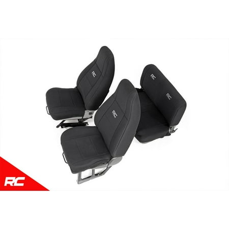 Rough Country Neoprene Seat Covers Black compatible w/ 1987-1990 Jeep Wrangler YJ (Set) Custom Fit Water Resistant
