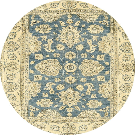 Ahgly Company Indoor Round Abstract Brown Gold Oriental Area Rugs, 6' Round