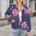 thumbnail image 3 of Jackets for Women Winter Coat Jackets Flannel Stand Collar Jacket(Purple Floral Diamond Pattern,Size:S-4XL), 3 of 7