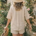 thumbnail image 6 of Jess by Meiko Women's Collared Linen Top and Short Set Summer Matching Set Khaki XS, 6 of 7