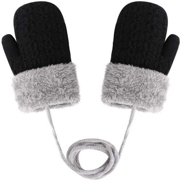 Curuila Toddler Boys Girls Gloves Fashion Solid Color Winter Warm Soft Thickened Comfortable Knit Mitten For Outdoor Black Size 1-4 Years