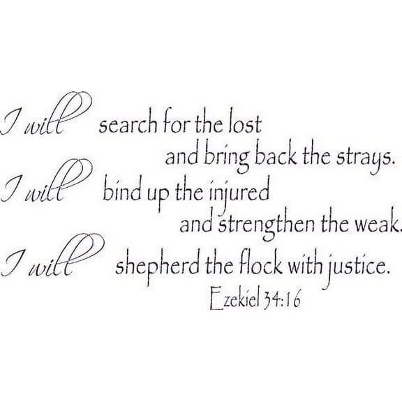 Ezekiel 34:16, Bible Verse Vinyl Wall Decal by Scripture Wall Art, 11"x22" Black, Christian