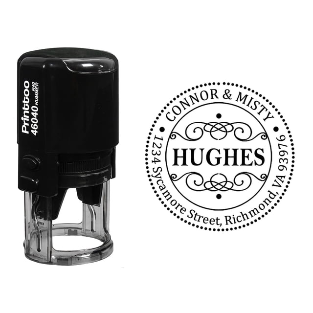 Printtoo Custom Address Return Self Inking Round Rubber Stamp Personalized Stamper Gift Idea-Black