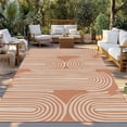 thumbnail image 2 of Line Texture Outdoor Rug for Patio/Deck/Porch, Non-Slip Large Area Rug 3 x 5 Ft, Orange Abstract Art Retro Indoor Outdoor Rugs Washable Area Rugs, Reversible Camping Rug Carpet Runner, 2 of 8