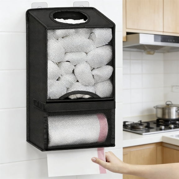 Homellea Black Wall Mounted Tissue and Towel Organizer, 14.57 Inch Tall Mesh Front Hanging Storage Bag for Bathroom Kitchen and RV for Bathroom, Kitchen, Closet Door and Small Space
