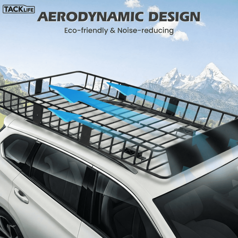 TACKLIFE Roof Rack Cargo Basket,64"×39"×6"Extension Universal Roof Basket,Capacity 250lb,Luggage Rack for SUV/Car,Black