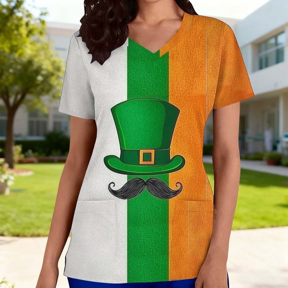 Wowcloth Woman's V-Neck Short Sleeve Top with Pocket and Print, Casual Comfort for Daily Wear and Leisure