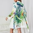 thumbnail image 2 of Marine Life Jellyfish Green Night Robe Long Sleeve V Neck Robe With Belt Women's Sleepwear Dresses, 2 of 9