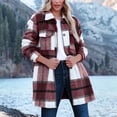 thumbnail image 2 of Yigetop Plaid Jacket for Woman Women's Overcoat Classic Button Down Plaid Printed Winter Fleece Lined Lapel Snow Coat Shirts Outwear with Pockets Jackets for Women Wine S, 2 of 9