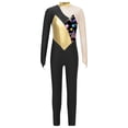 thumbnail image 3 of Jowowha Girls Ice Skating Bodysuit Jumpsuit Kids Metallic Patchwork Figure Ice Skating Gymnastic Gold 12, 3 of 7