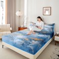 thumbnail image 4 of Feelyou Watercolor Abstract Ombre Queen Sheet Sets, Art Oil Printing Flat Sheet, Teens Adult Women Men Queen Fitted Sheet, Ultra Soft Bedroom Decor, 4pcs, 4 of 7