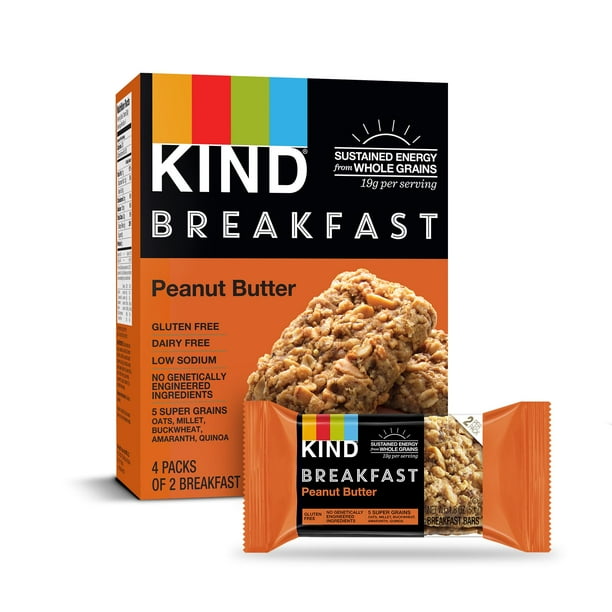 KIND Breakfast Bars, Peanut Butter Bars, Gluten Free, 1.8 oz, 4 Snack